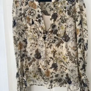 ROBERT RODRIGUEZ Silk Flowered Blouse. Long Sleeve with Ruffled Cuffs Sz M.